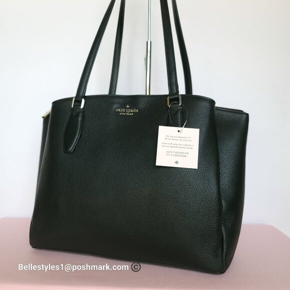 KATE SPADE Monet Triple Compartment Pebbled Leather Large Tote - Black color 🎈 - Picture 4 of 16